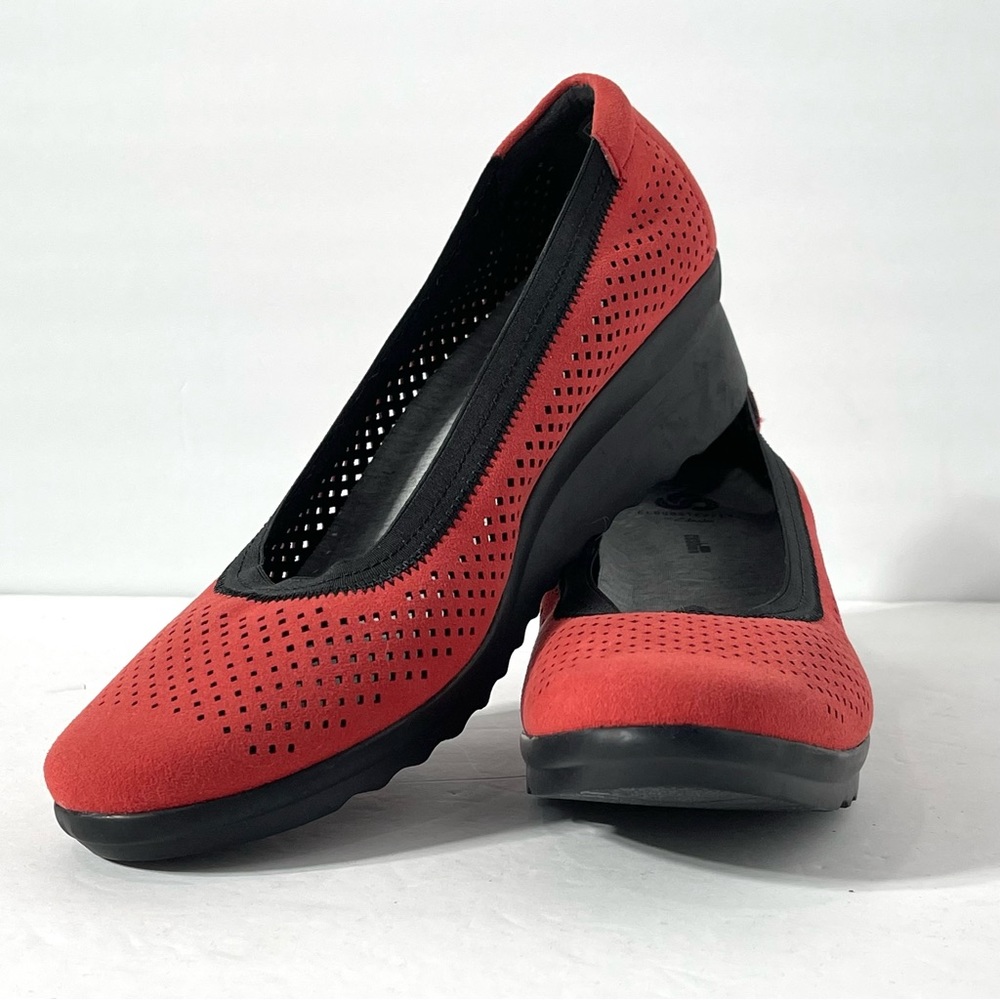 Cloudsteppers by Clarks Red Perforated Slip-On Wedge Flats